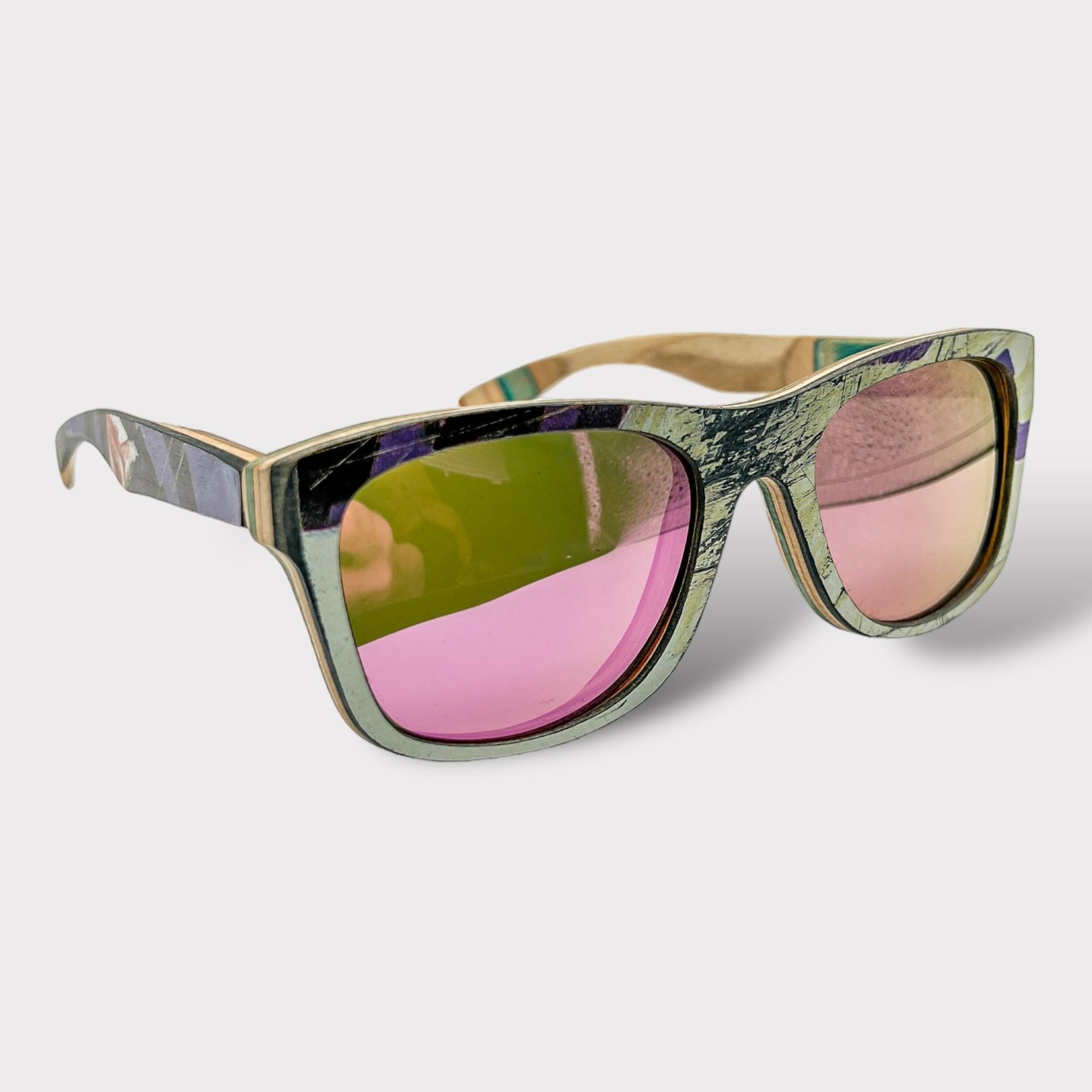 Upcycled Wooden Skateboard Sunglasses - Wayfarer Style - Upcycleco
