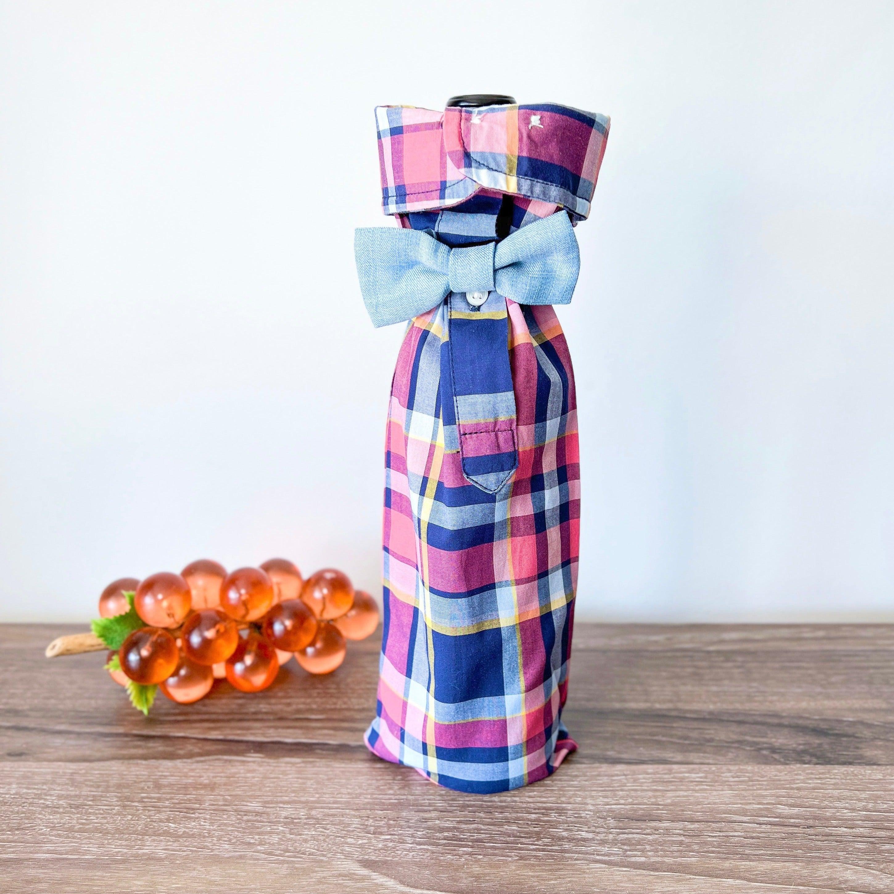 Reusable Wine Bags, Crafted from Dress Shirts for Eco-Friendly Sustainable Design Set of 2.