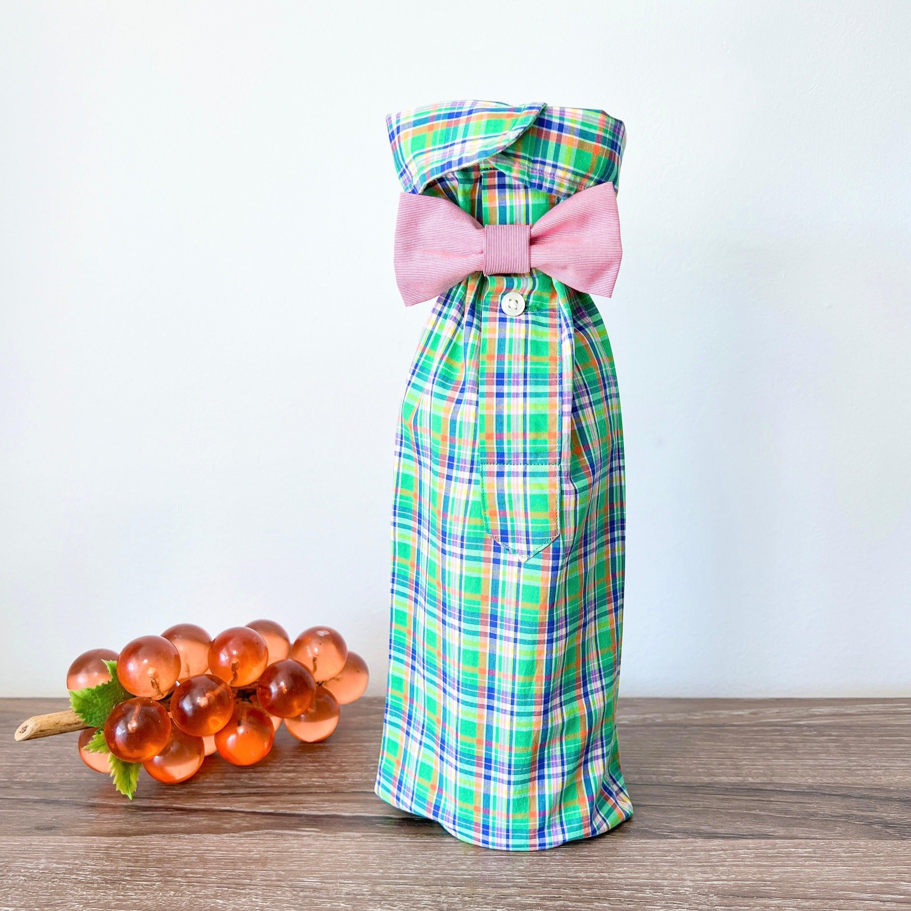 Reusable Wine Bags, Crafted from Dress Shirts for Eco-Friendly Sustainable Design Set of 2.