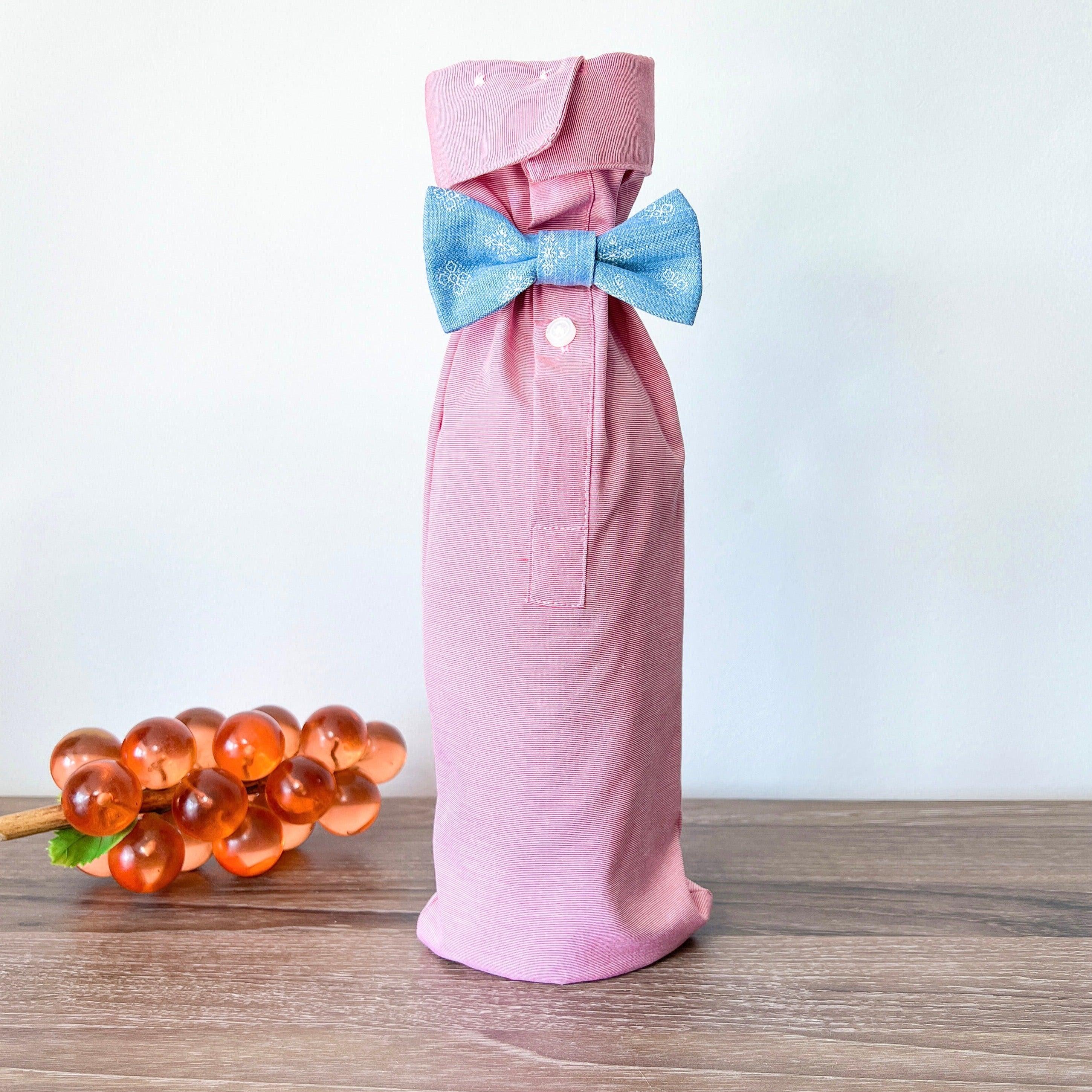 Reusable Wine Bags, Crafted from Dress Shirts for Eco-Friendly Sustainable Design Set of 2.
