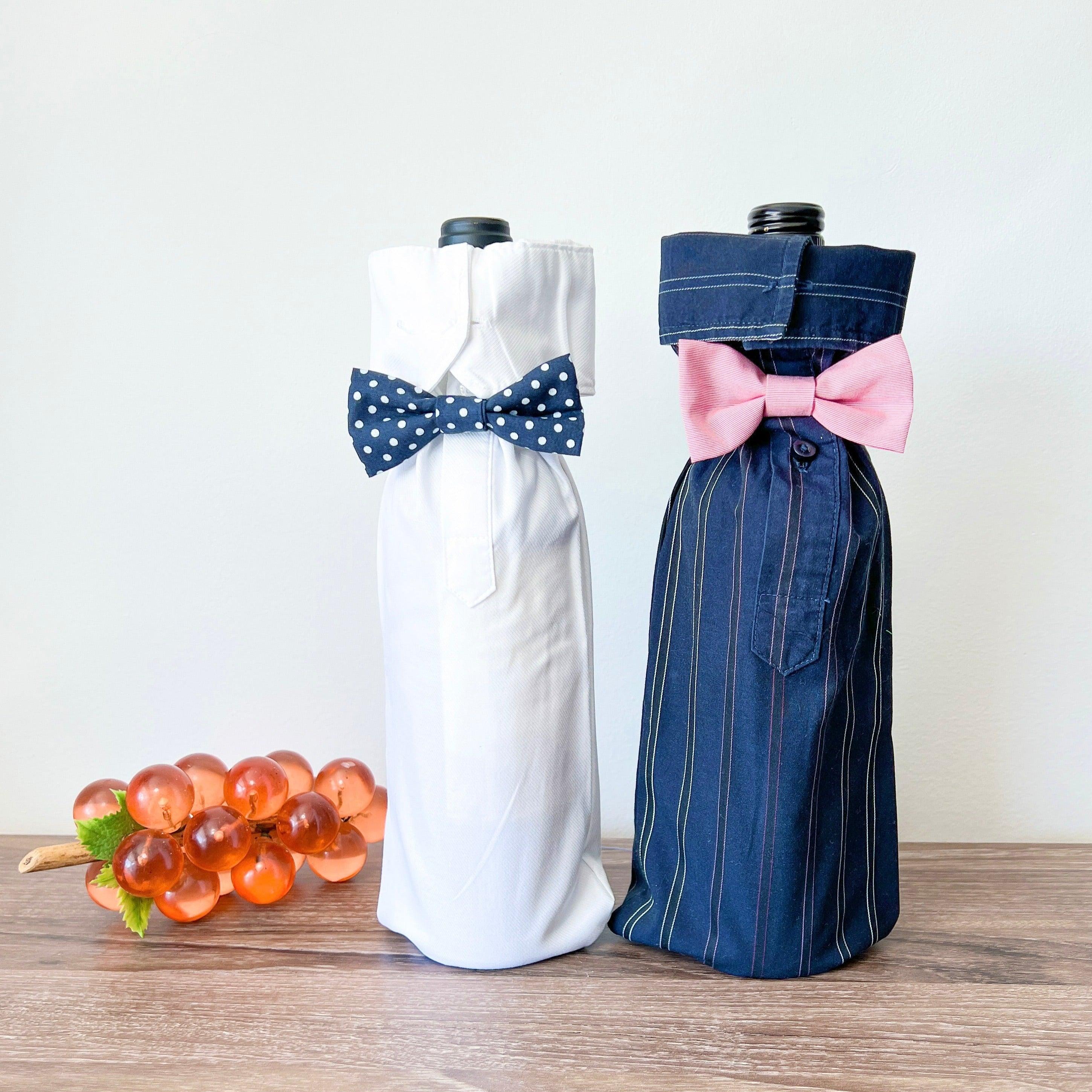 Reusable Wine Bags, Crafted from Dress Shirts for Eco-Friendly Sustainable Design Set of 2.