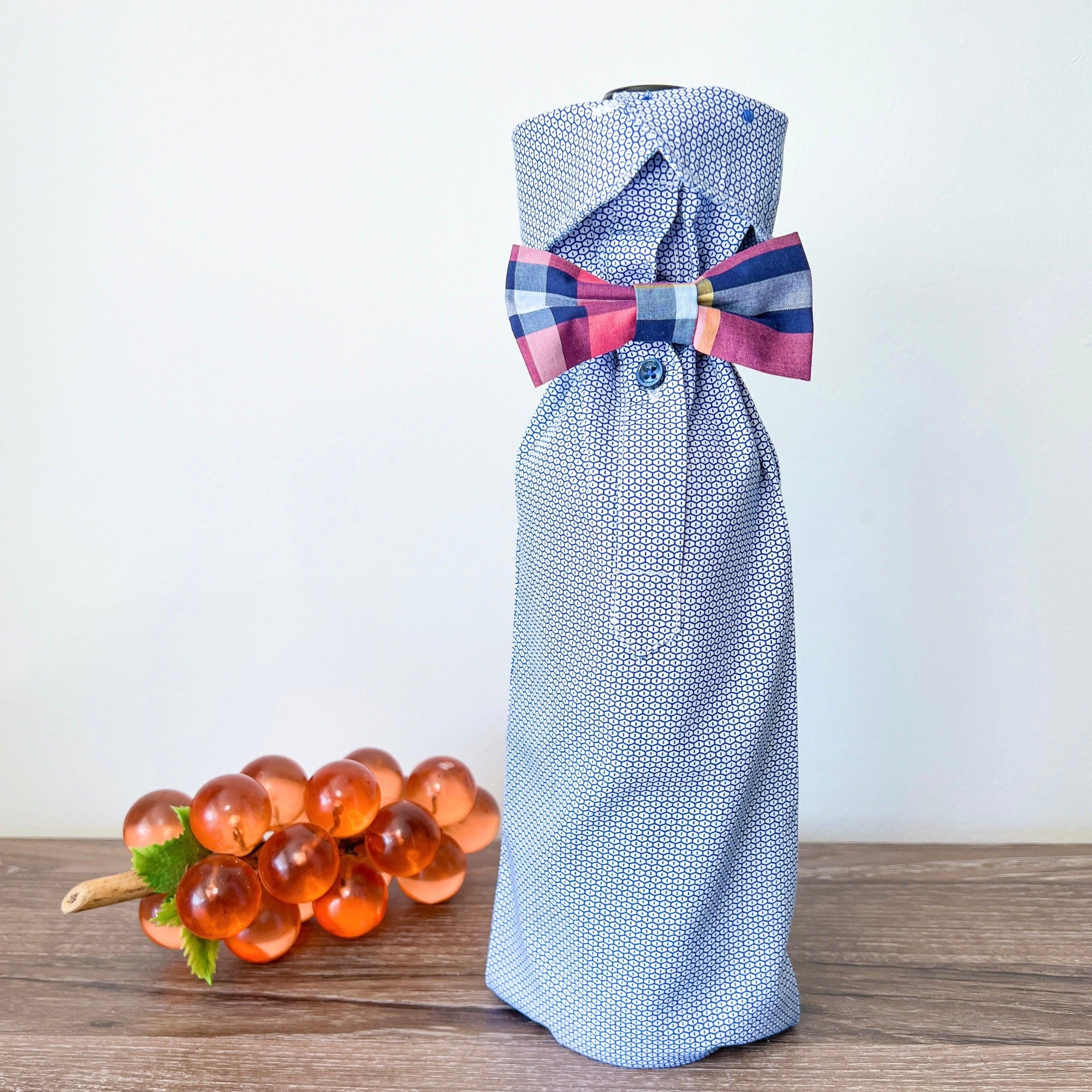 Reusable Wine Bags, Crafted from Dress Shirts for Eco-Friendly Sustainable Design Set of 2.