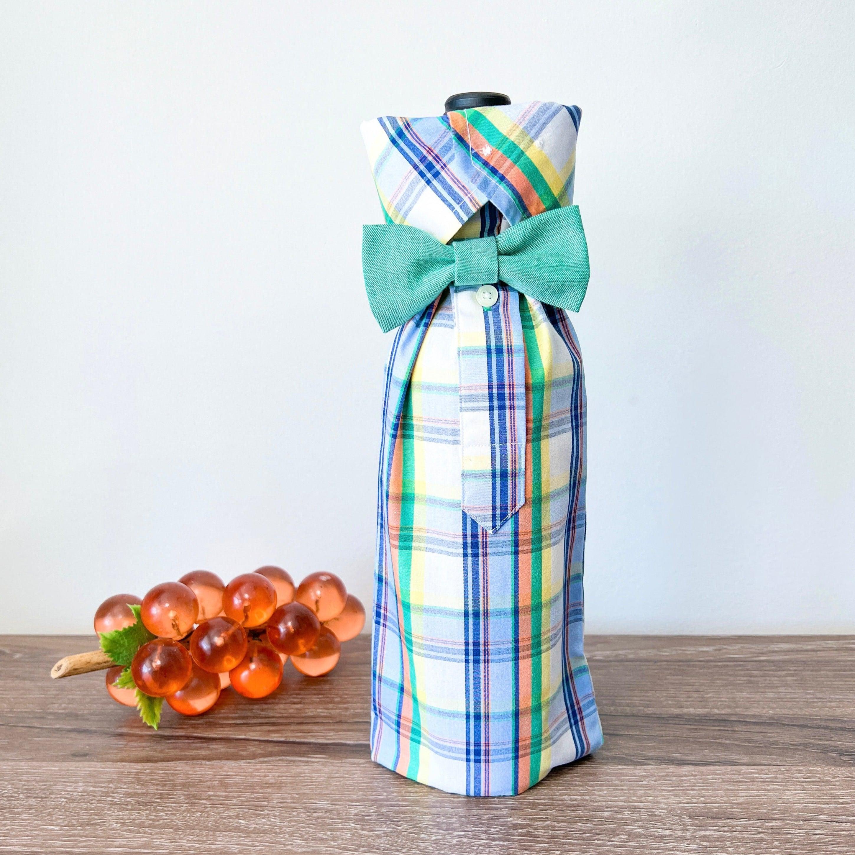 Reusable Wine Bags, Crafted from Dress Shirts for Eco-Friendly Sustainable Design Set of 2.