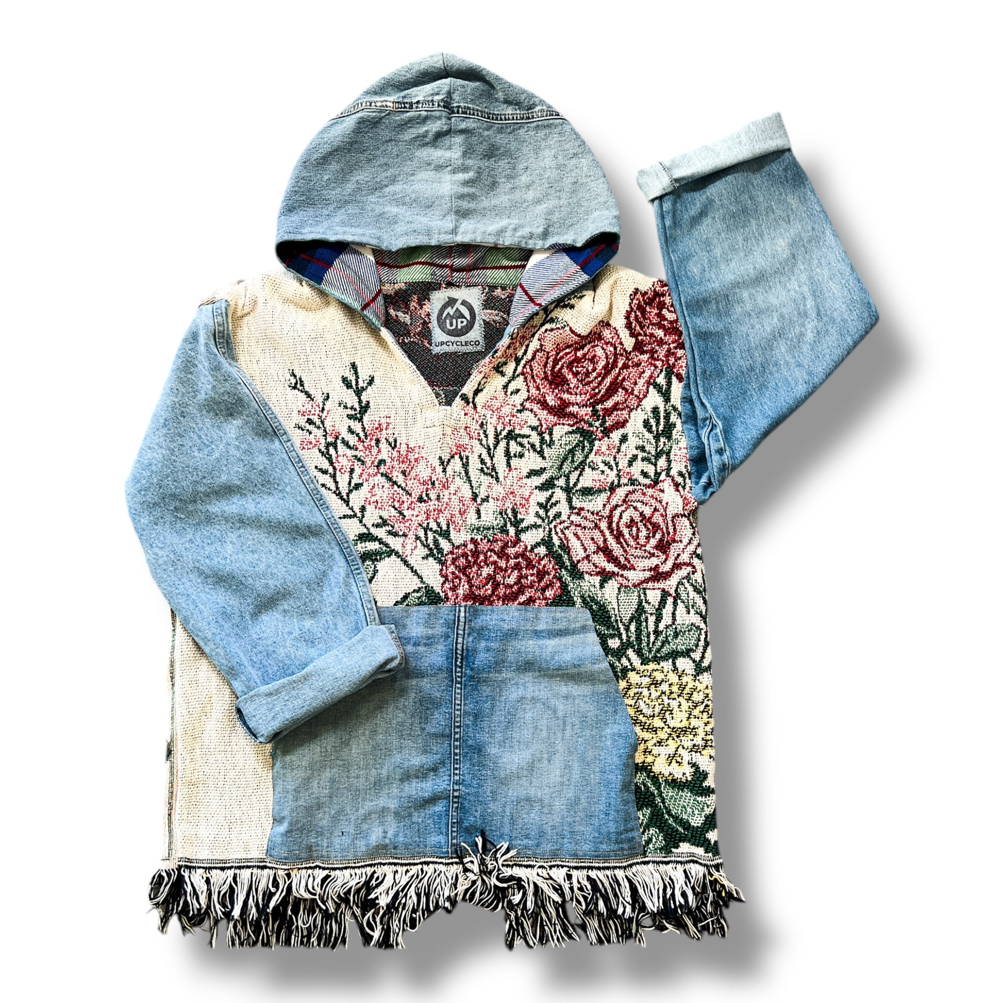 Denim Tapestry Hoodie - Large Unisex