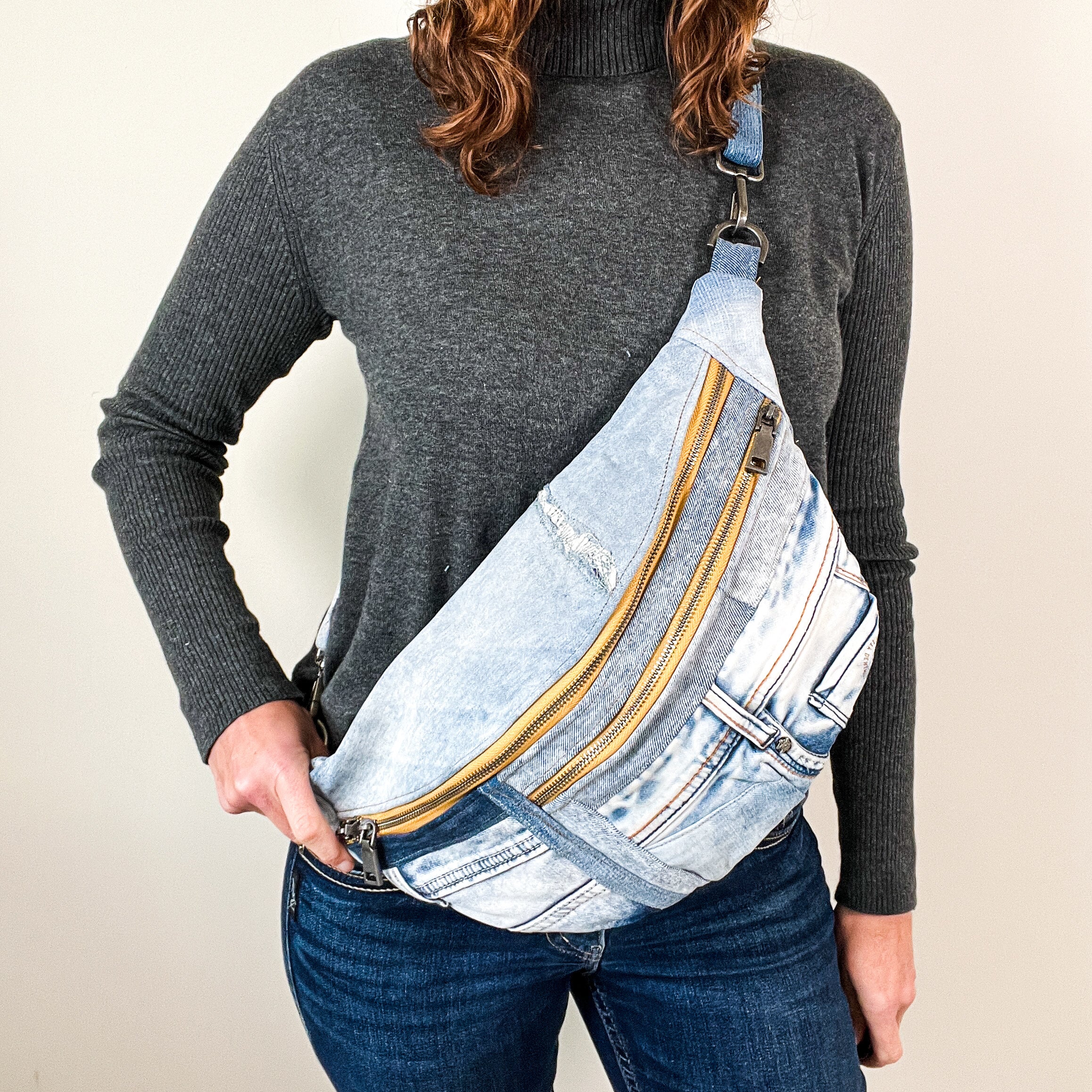 Denim crossbody bag. Sling bag from recycled jeans