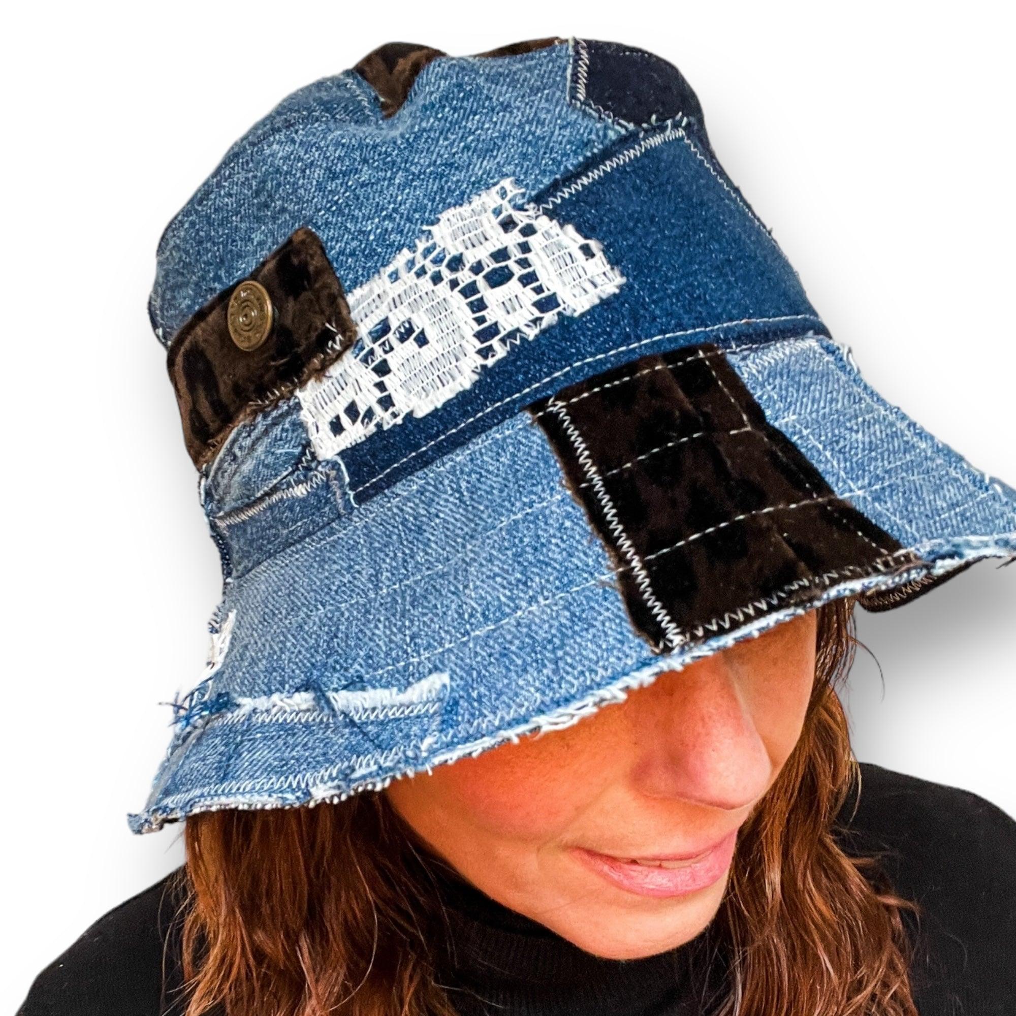 Denim Bucket Hat Patchwork - Small - Upcycleco 