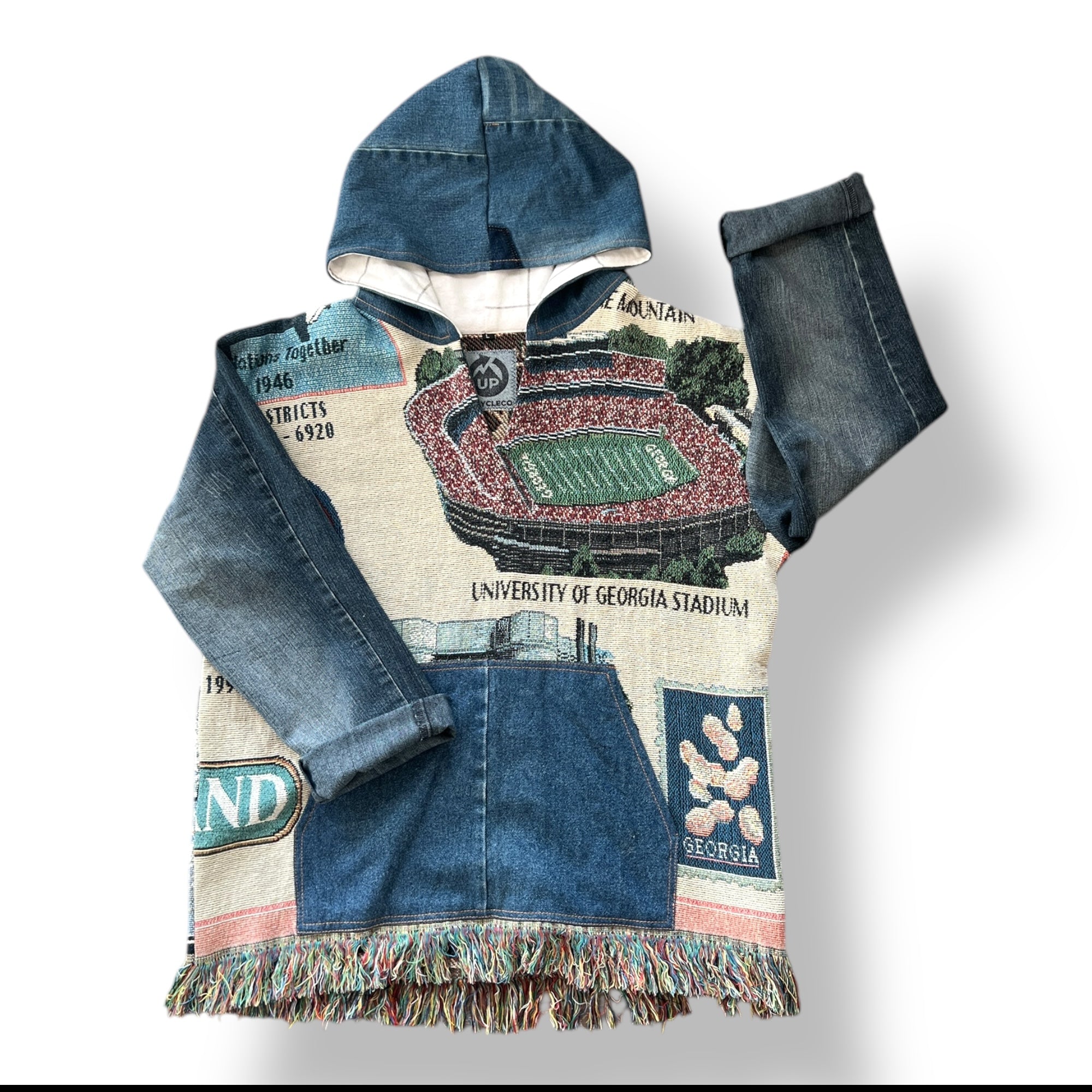 Denim Tapestry Hoodie - Large Unisex