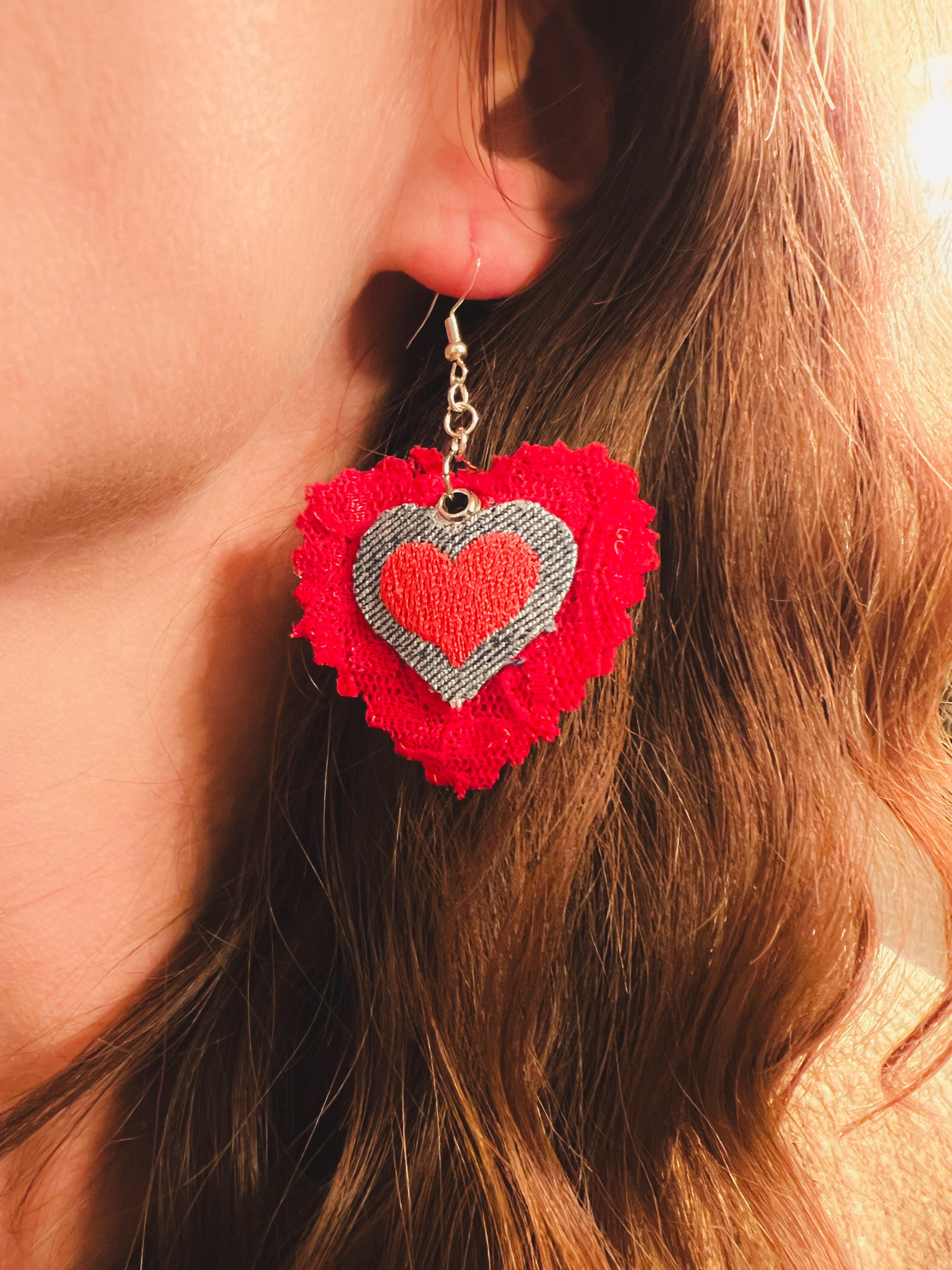 Heart - Scrap Fabric Earrings