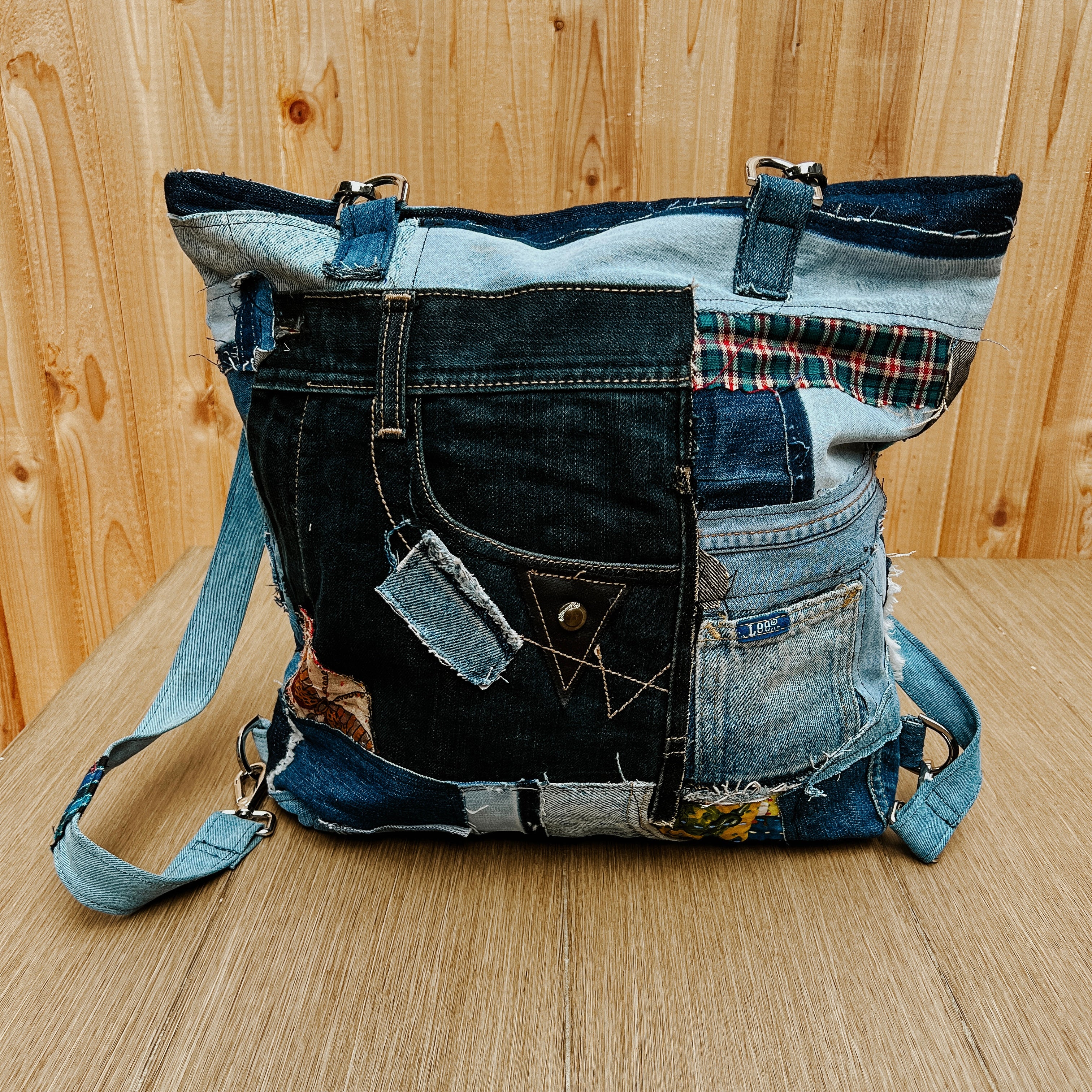 Upcycled Denim Bag Crossbody Denim Tote Bag Convertible Bag Backpack