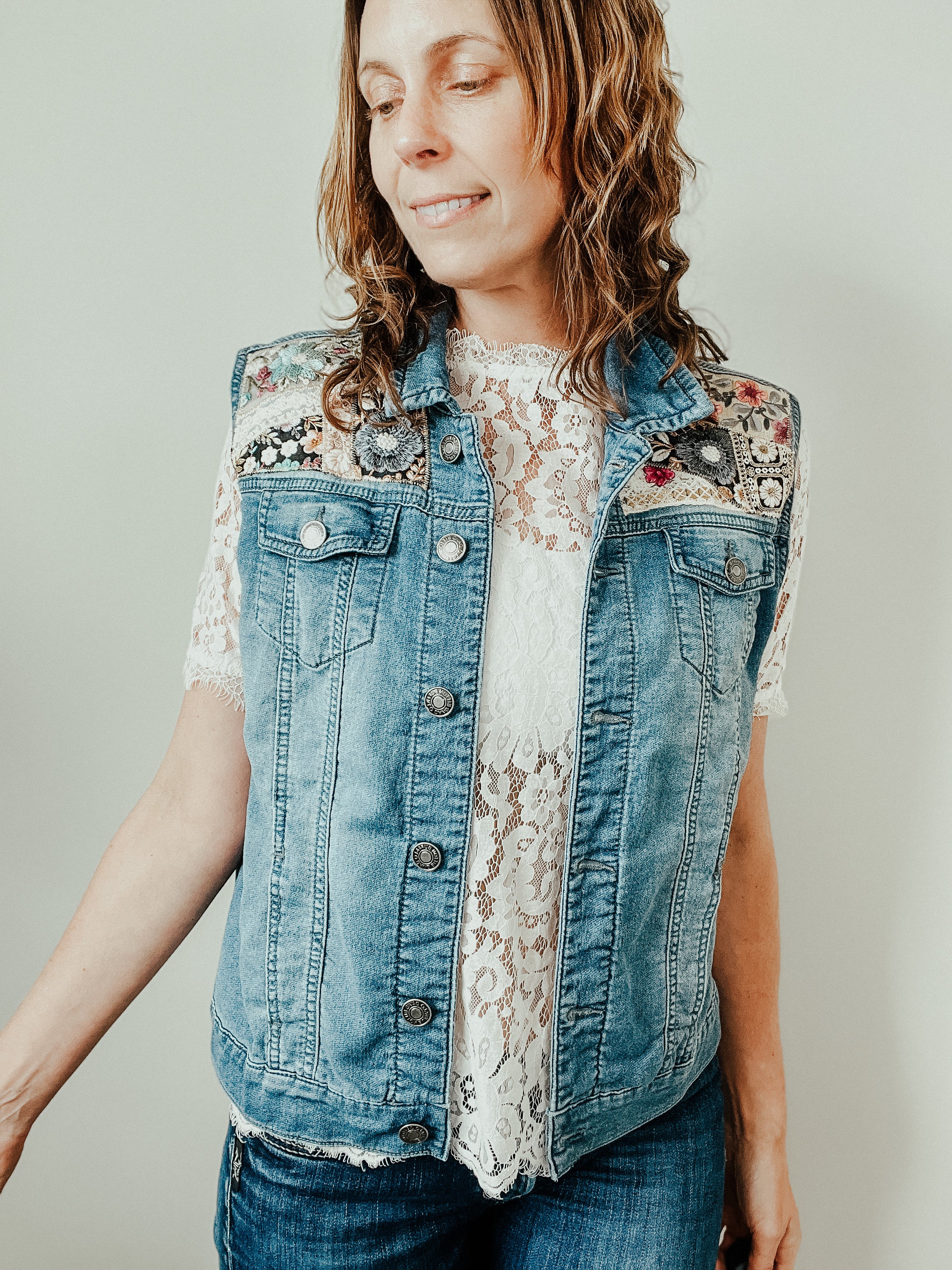 Denim Vest Embroidery- Large