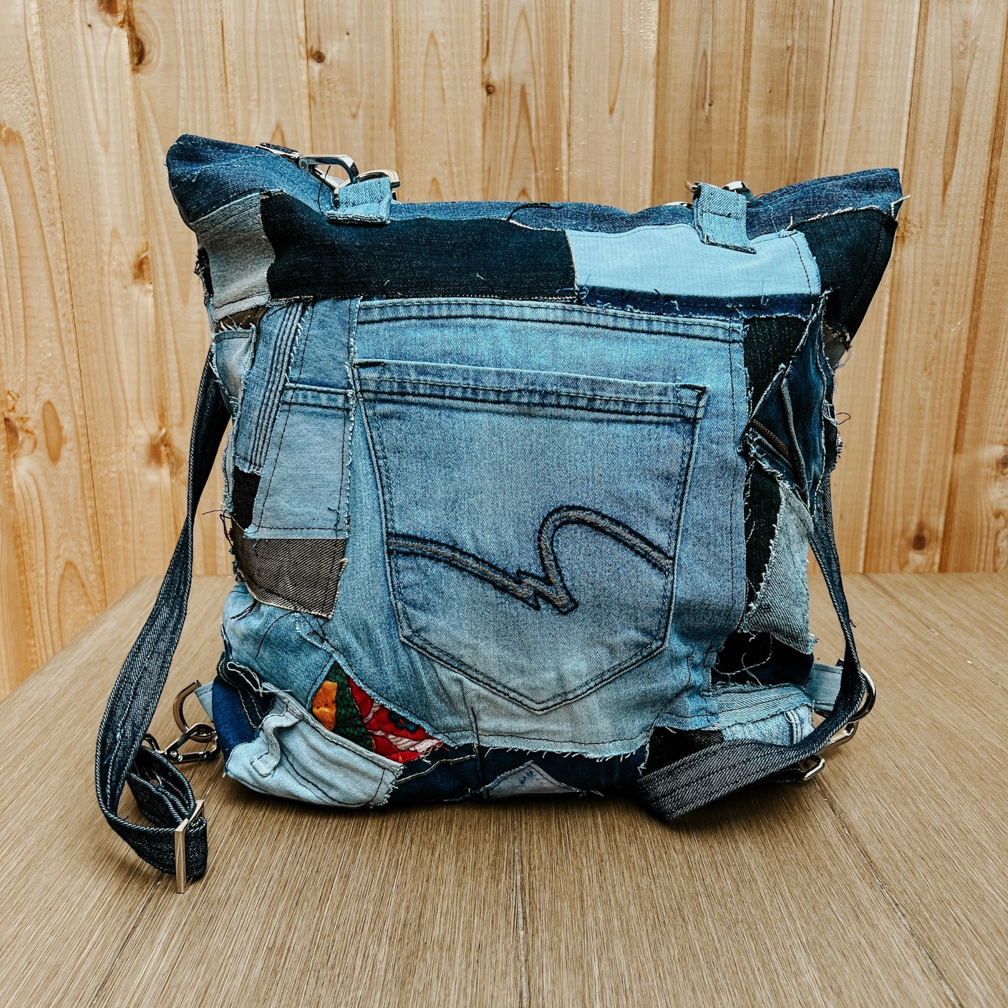 Upcycled Denim Bag Crossbody Denim Tote Bag Convertible Bag Backpack