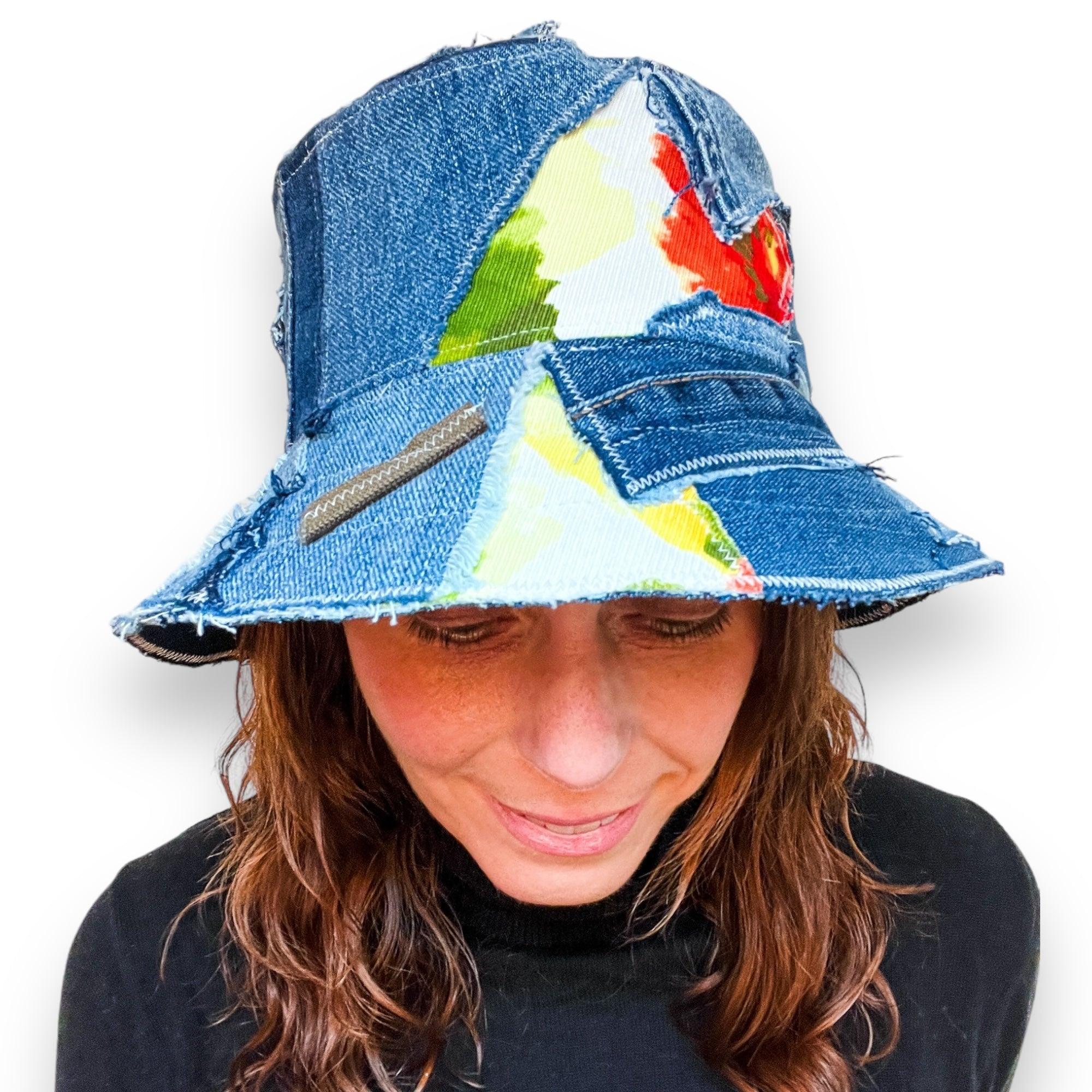 Denim Bucket Hat Patchwork - Small - Upcycleco 