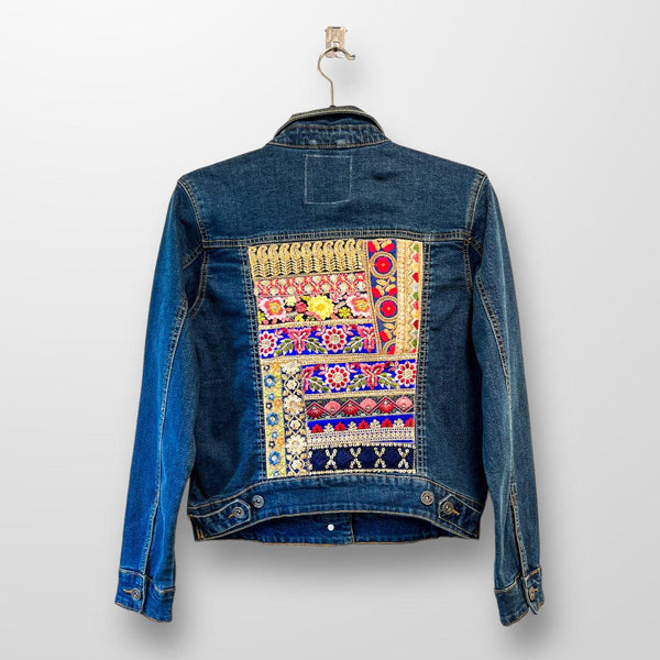Vintage Denim Jacket, Vintage Indian Patchwork, Mirror Work, Ancient Coin  Belt, Multi-colour Tassel Lace, Round Tassel Patch, Blue Denim. - Etsy  Canada