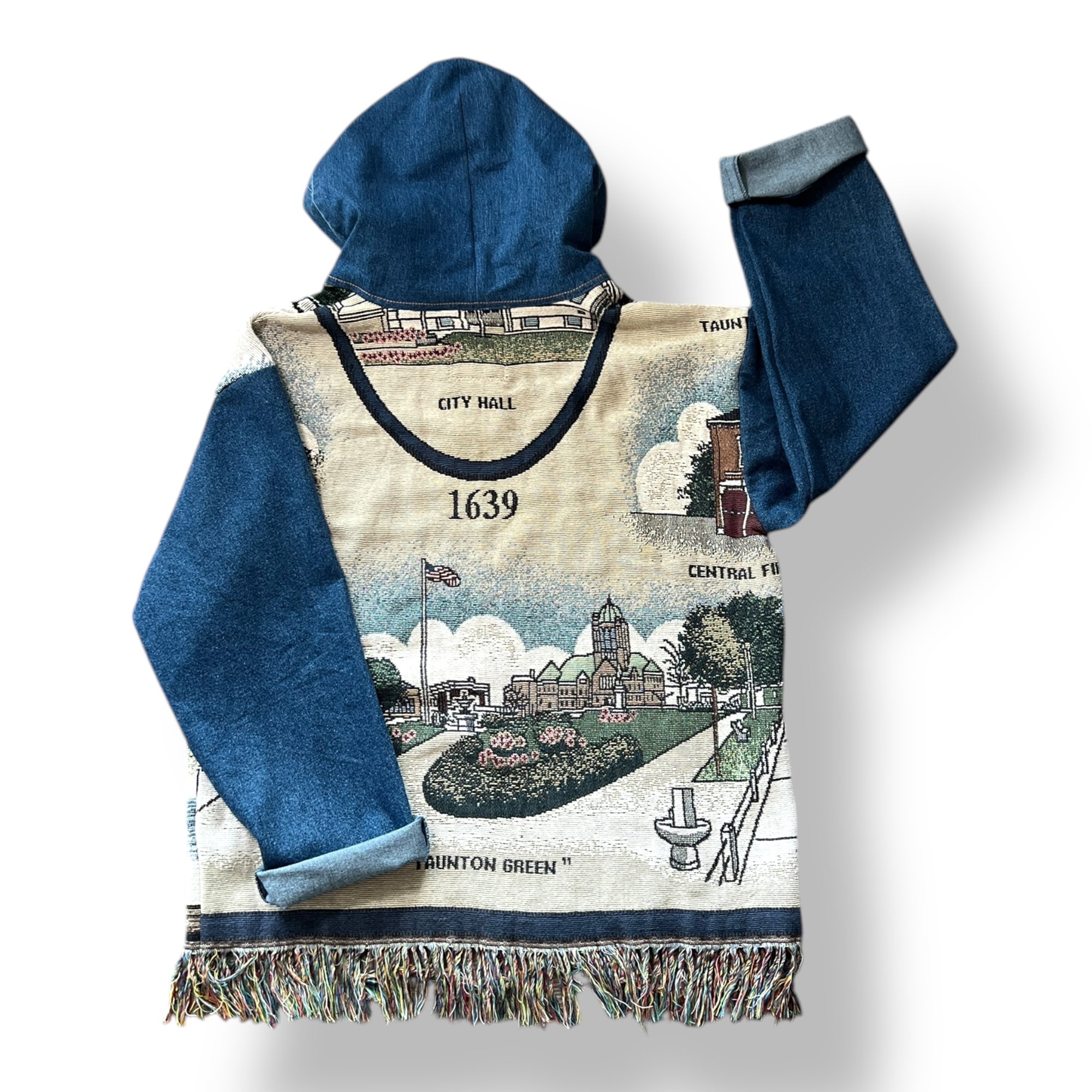 Denim Tapestry Hoodie - Large Unisex