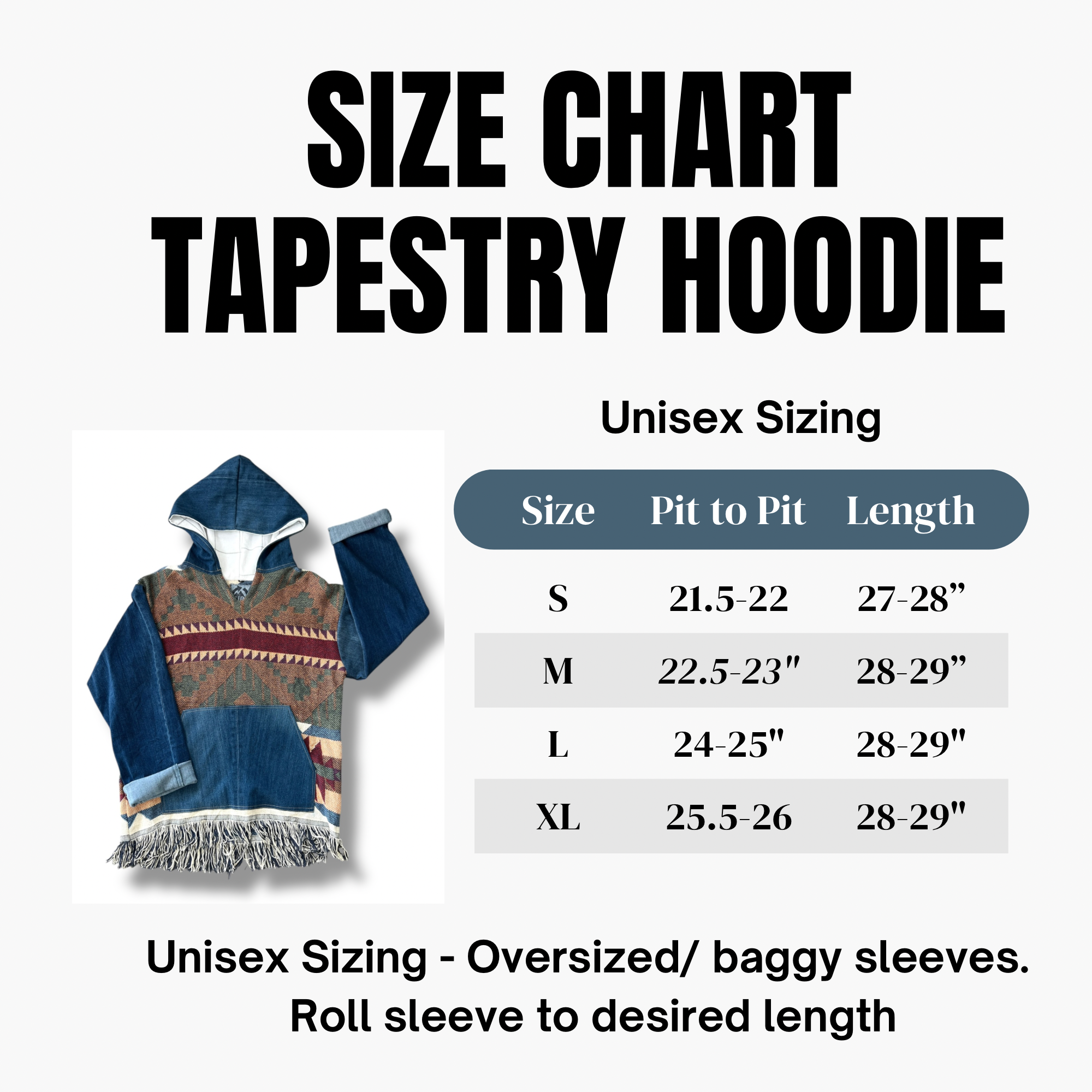 Denim Tapestry Hoodie - Large Unisex