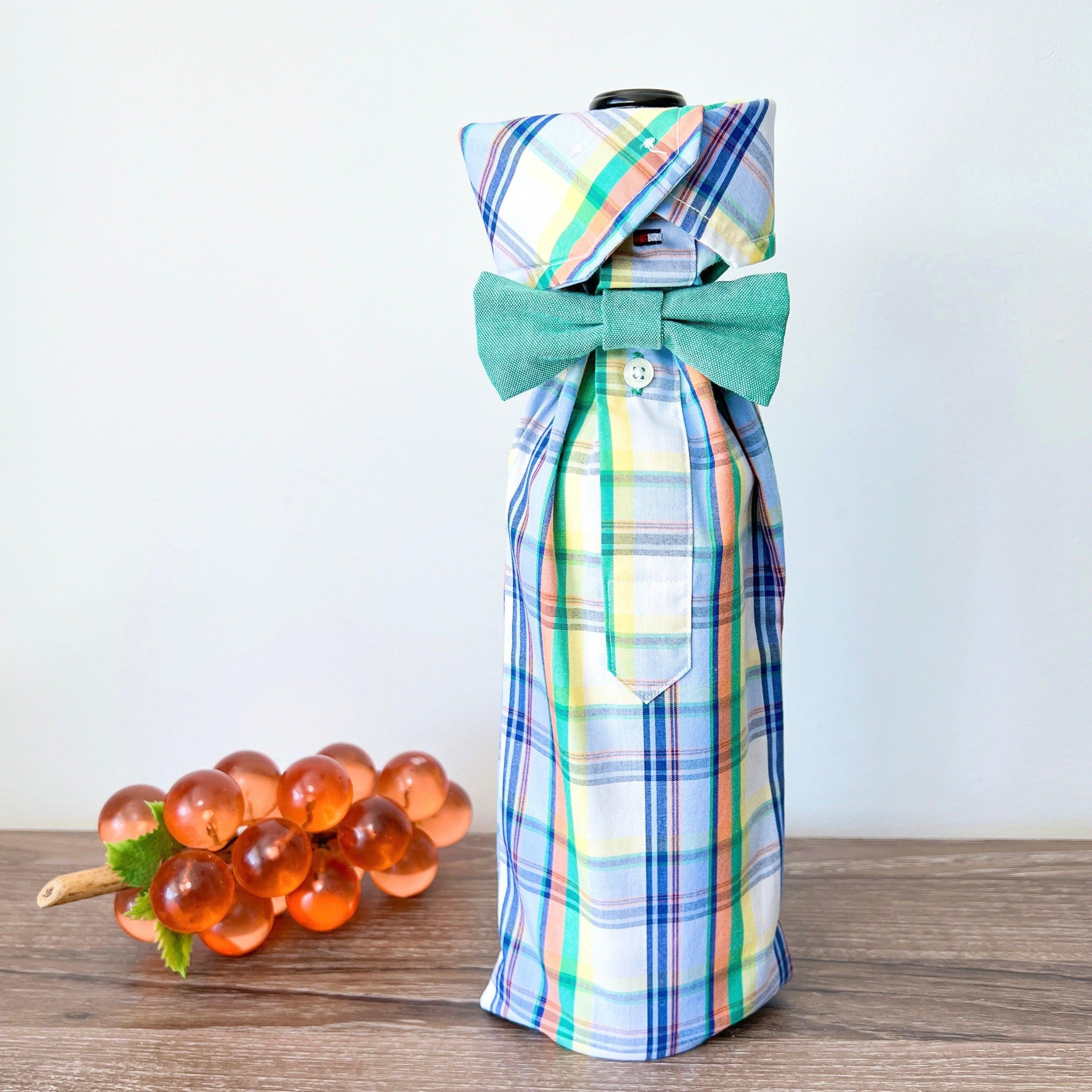 Reusable Wine Bags, Crafted from Dress Shirts for Eco-Friendly Sustainable Design Set of 2.