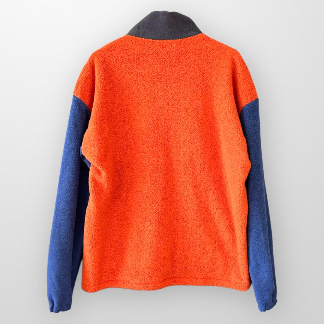 Upcycle Sweatshirt upcycled from blankets. L/XL. Orange and blue. 
